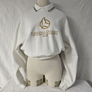 Makena Resort Maui Embroidered Collared Sweater Whale Drop Shoulder Resortware